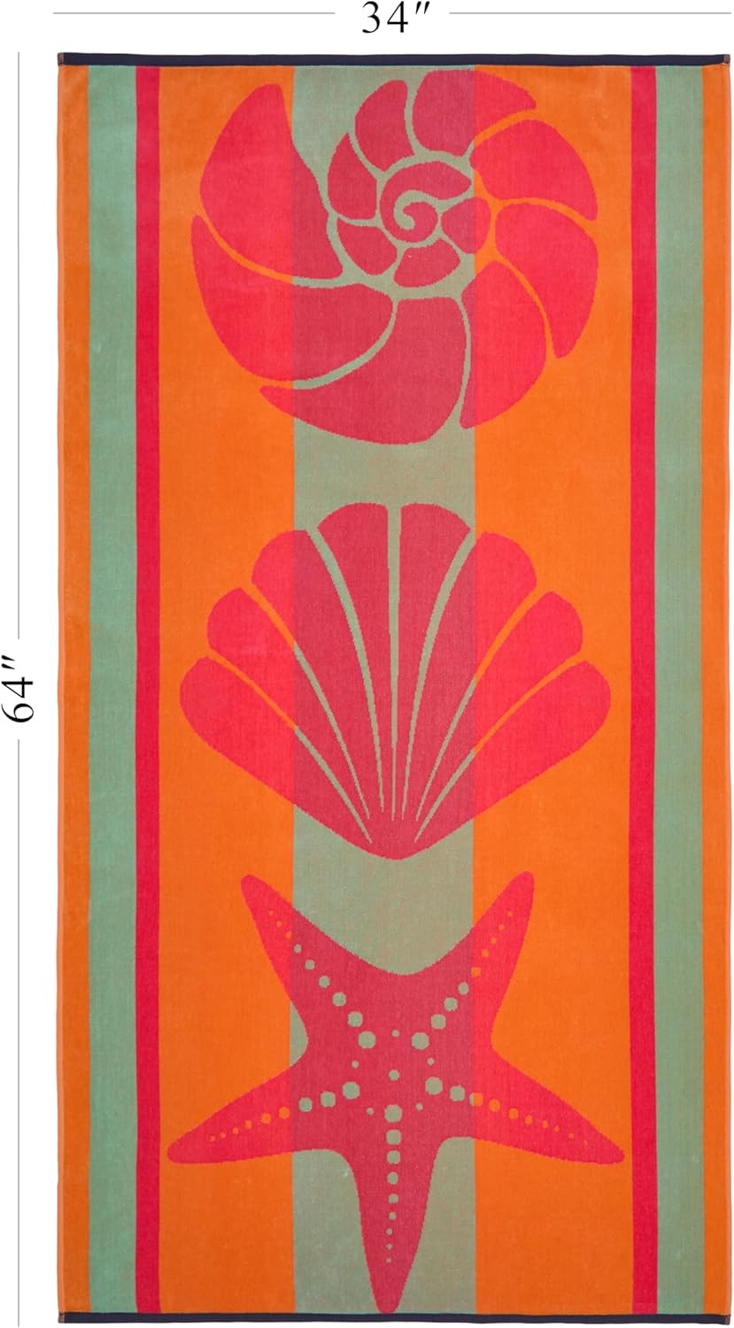 Ozdilek Luxury Turkish Cotton Beach Towel | Oversized Quick-Dry Velour, Sunset Seashell Design, Eco-Friendly 34x64