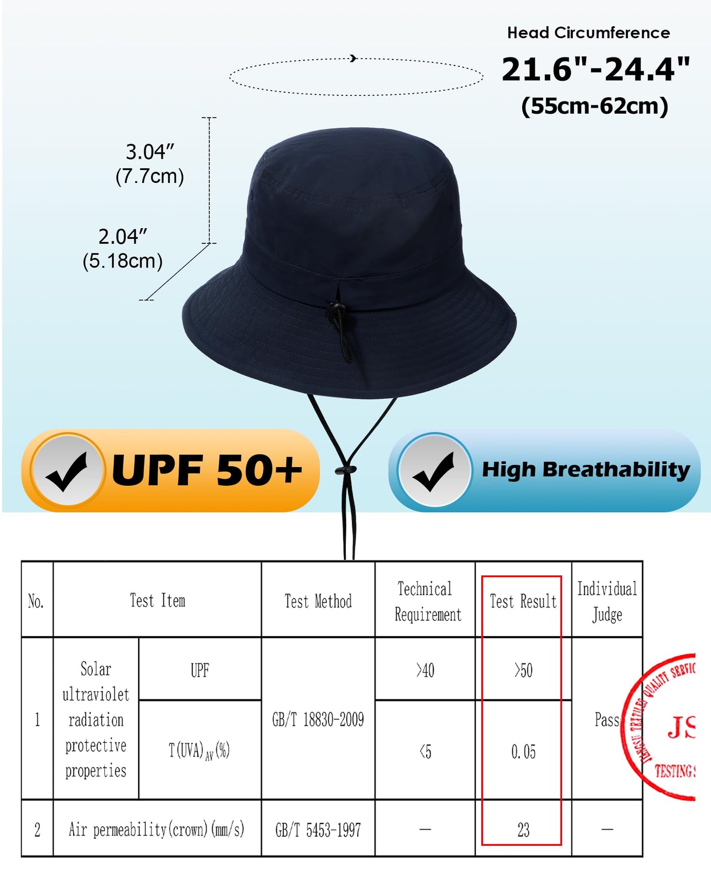 Water-Resistant Bucket Hat for Women Men Rain Hat UPF 50+ Boonie Sun Hat Foldable Summer Floppy Fishing Safari Hats Navy Blue