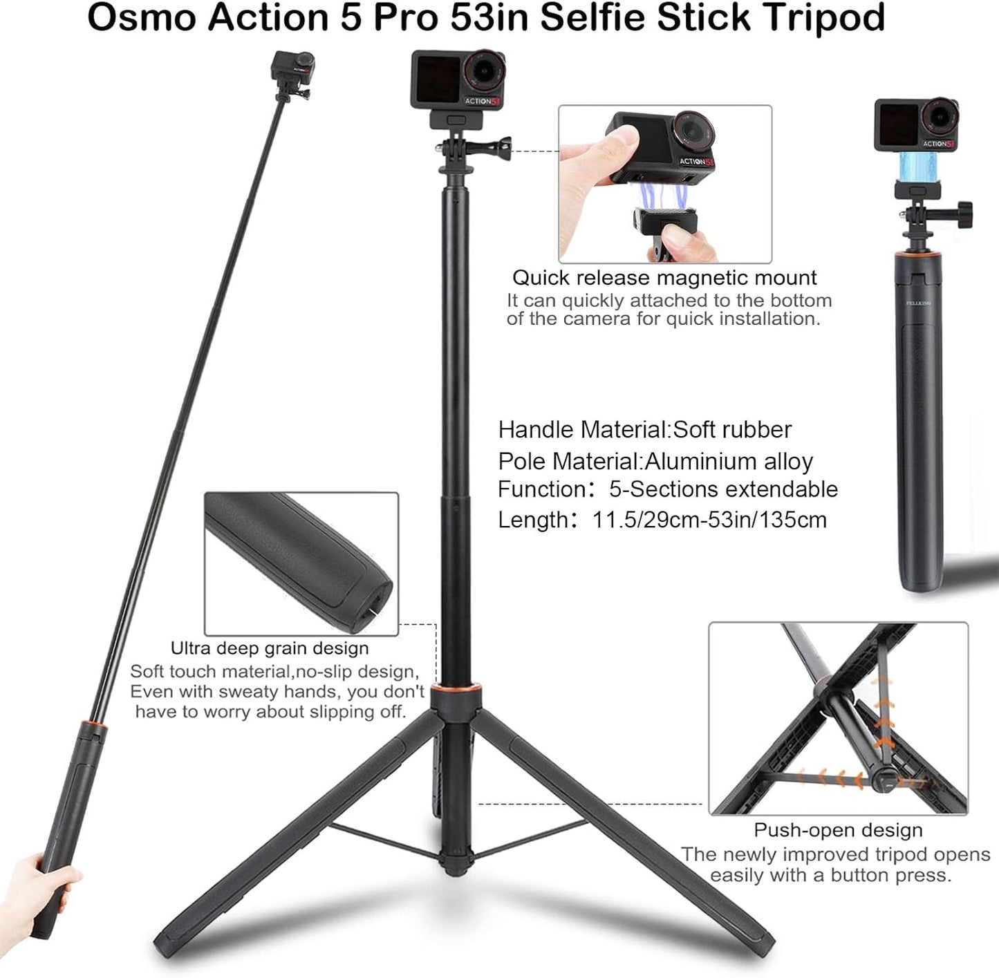 DJI Osmo Action Accessories Kit - Waterproof Case, 135cm Selfie Stick, 4-in-1 Mounts | Tripod & Grip