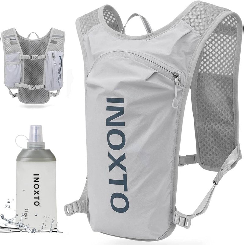 INOXTO Running Hydration Vest ,Lightweight Insulated Pack with 250ml Soft Flask Daypack for Hiking Trail Running Cycling Race Marathon for Women Men (Gray, Standard)