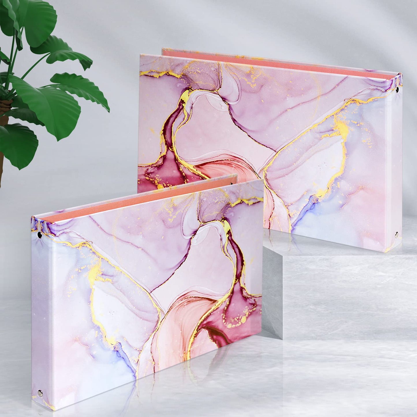 Legal-Size Binder, 8.5 x 14, 3 Ring Binder 1 Inch, Pink Marble, 2 PCS