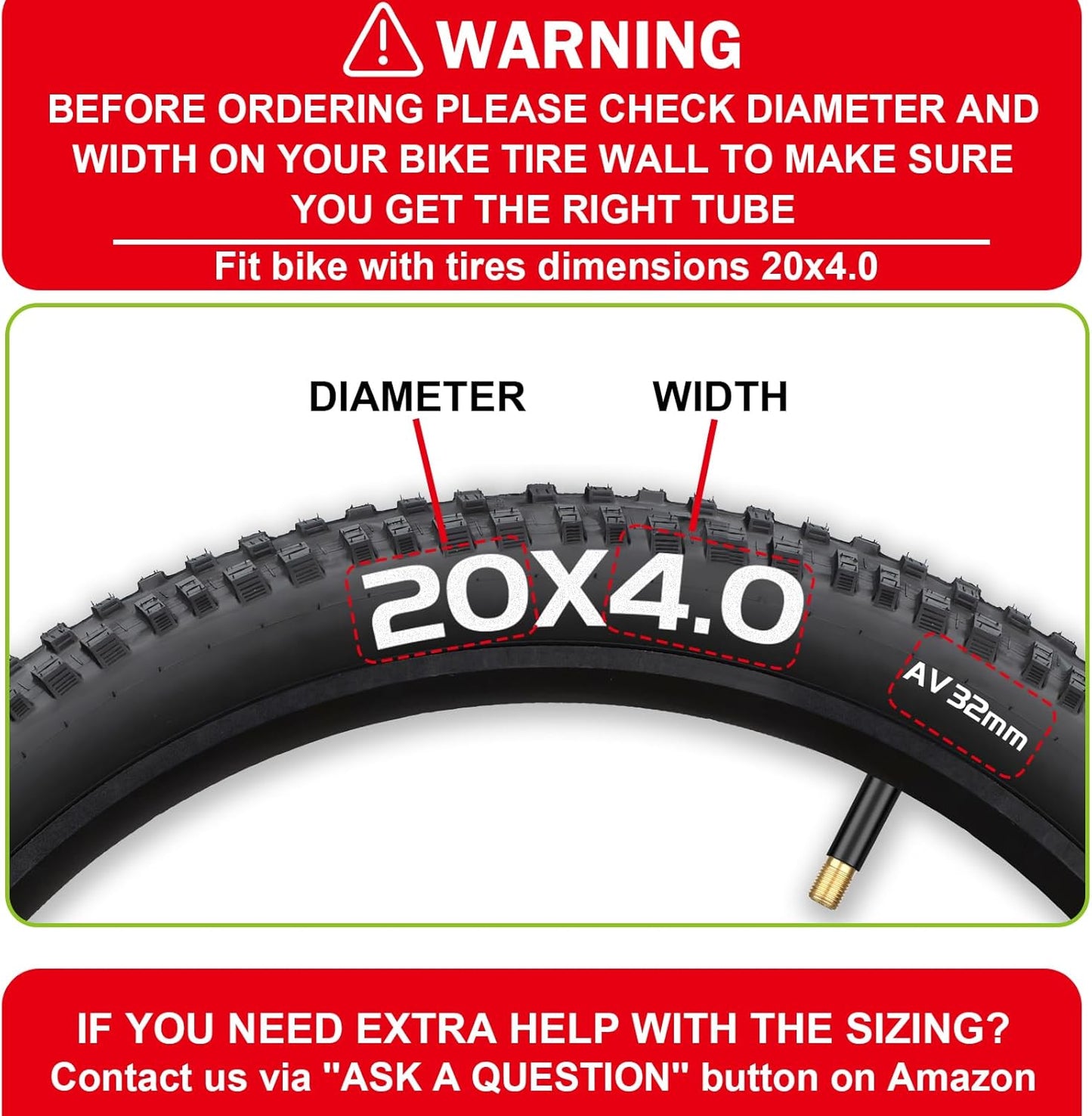 Fat Tire Tubes for E-Bikes - 20"/26" AV 32mm Schrader Valve | Includes 2 Tire Levers, 4.0 Width