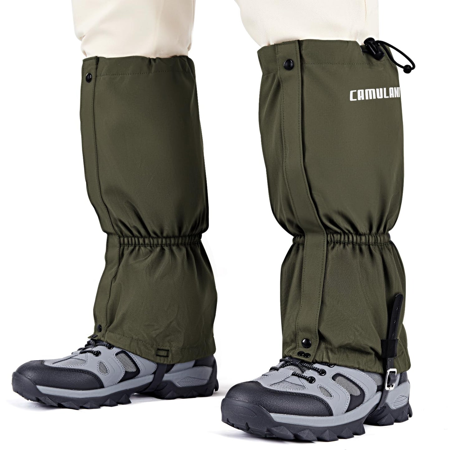 CAMULAND Leg Gaiters for Men and Women, Durable 900D Oxford Water-Resistant Boot Gaiters for Hunting & Hiking, Adjustable Breathable Ankle Gaiters for Trail Running, Army Green