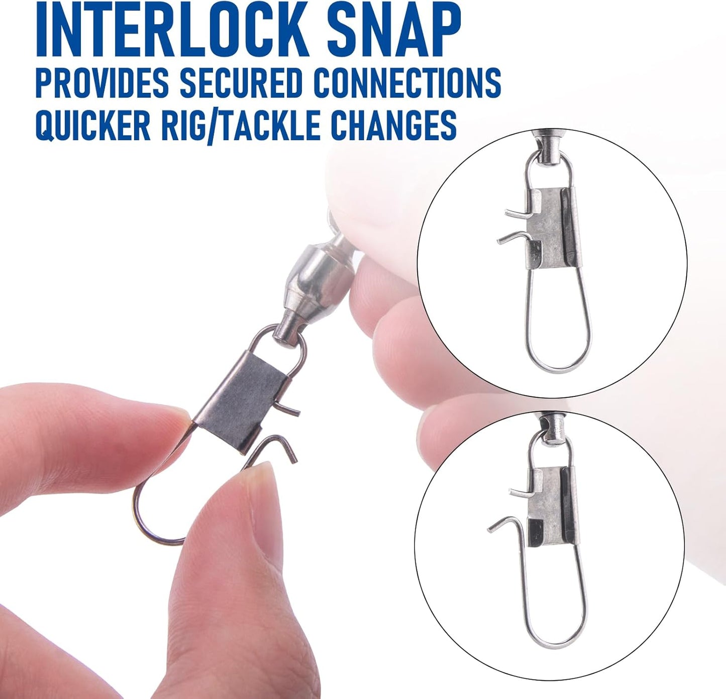 Dr.Fish 30 Pack Fishing Swivels - Stainless Steel Ball Bearing Clips for Saltwater & Freshwater | Interlock Snap Connector
