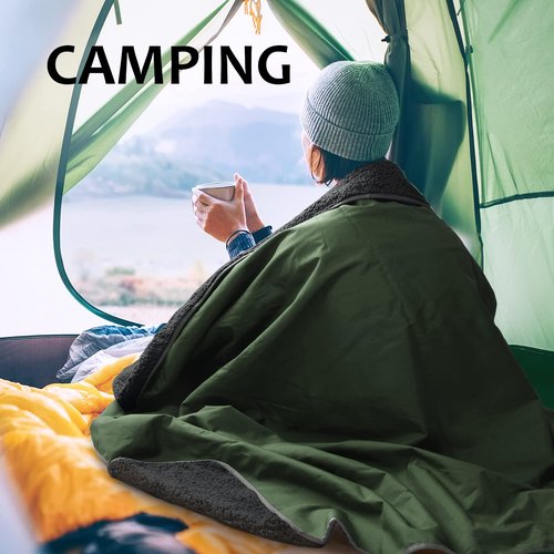 Tirrinia Camping Waterproof Outdoor Blanket, Sherpa Fleece Warm Windproof Stadium Blanket for Car, Football, Soccer, Beach, Concerts – 66'' x 90''