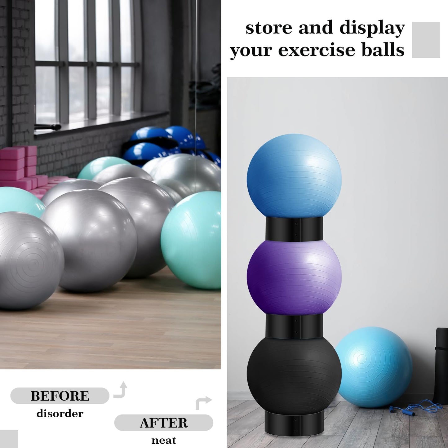 Wenqik 3 Pcs Exercise Stability Ball Display Holder 14.5 Inch Plastic Yoga Ball Holder Medicine Ball Rack Exercise Ball Base Therapy Ball Carrier Stand Stability Ball Storage Stackers (Black)