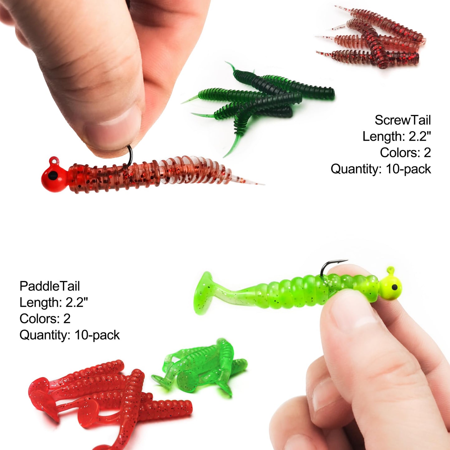 VMSIXVM Crappie Lures Tube Lures Jigs Heads Worms Swimbaits Kit, 165, 124, 50 Pcs Pre-Rigged Crappie Jigs Tube Hooks Soft Plastic Grub Worms Baits for Bass Trout Freshwater Saltwater Fishing