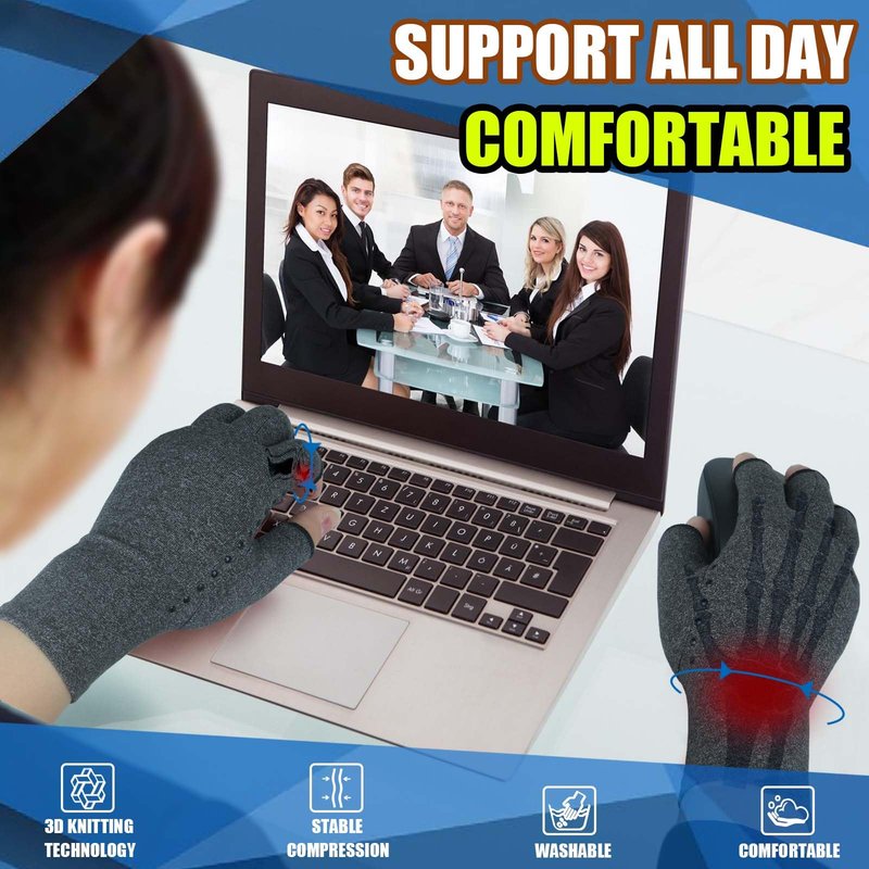 2 Pairs Arthritis Gloves, Compression Gloves for Women Men, Relieve Arthritis, Rheumatoid, Osteoarthritis, Carpal Tunnel Pain, Anti-Slip Fingerless Gloves for Hand Support (Pink+Pure Black,S)