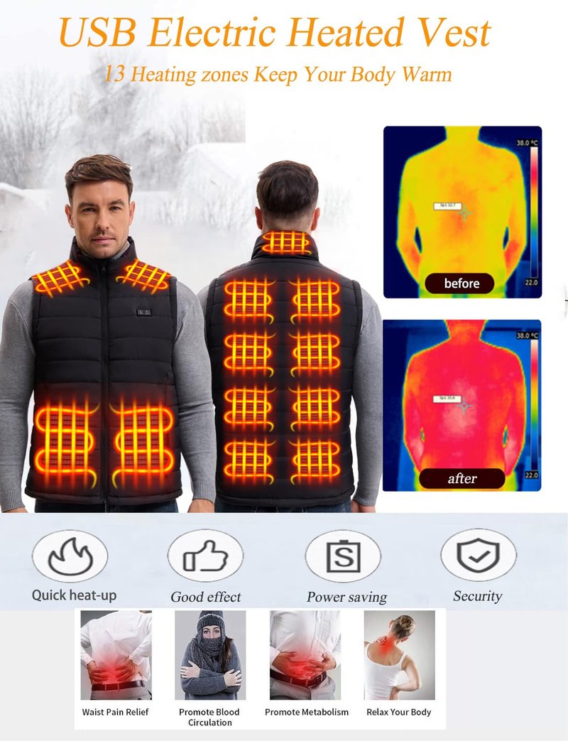 Deceny CB Heated Vest for Men Women, Heated Vest with Battery Pack Rechargeable Electric Heated Body Warmer for Outdoor(Black,XL)