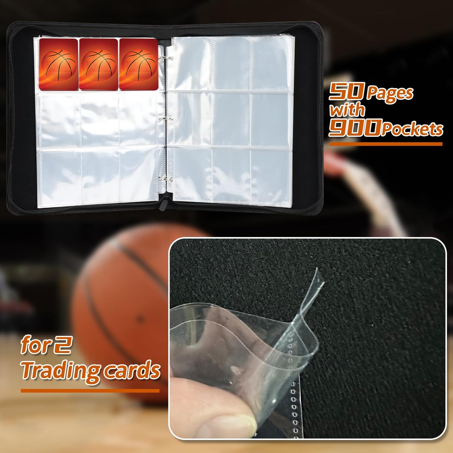 Basketball Card Binder, 900 Pockets Chicago Basketball Card Holder for 2024 Trading Cards with 50 Removable Sleeves, 9 Pocket Zipper 3 Ring Folder Album Book Collection Organizer Storage Protectors