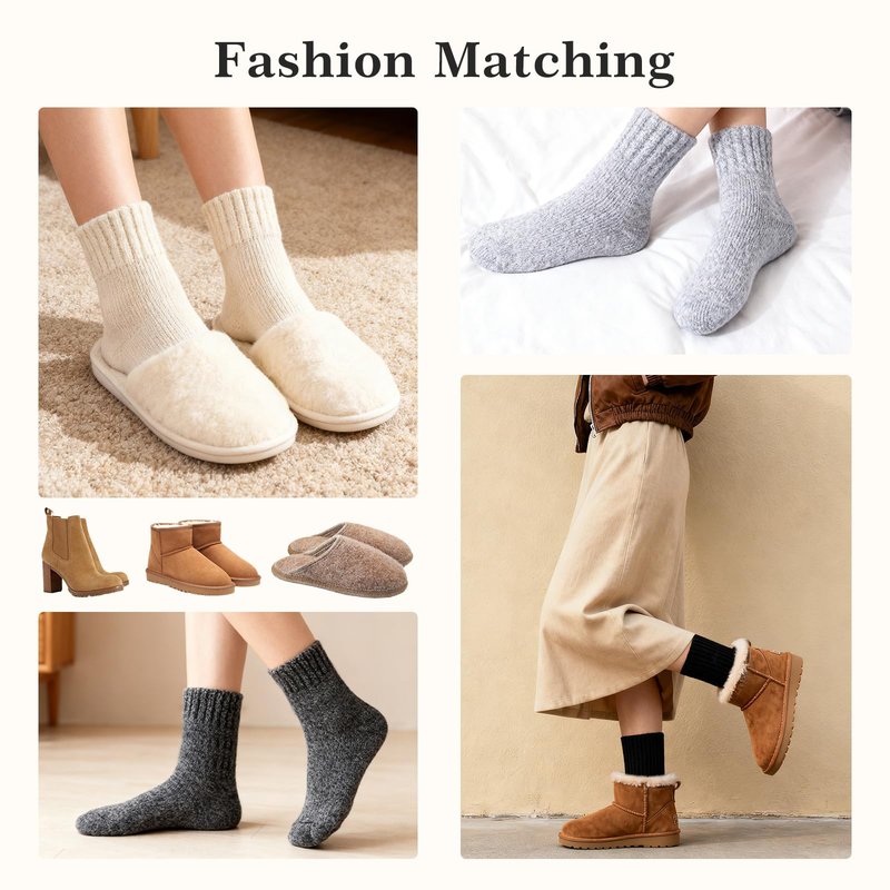Tough Land Merino Wool Socks for Women 3 Pairs - Thick Cozy Crew Thermal Boot Socks for Hiking,Cabin Work,Gift,Winter