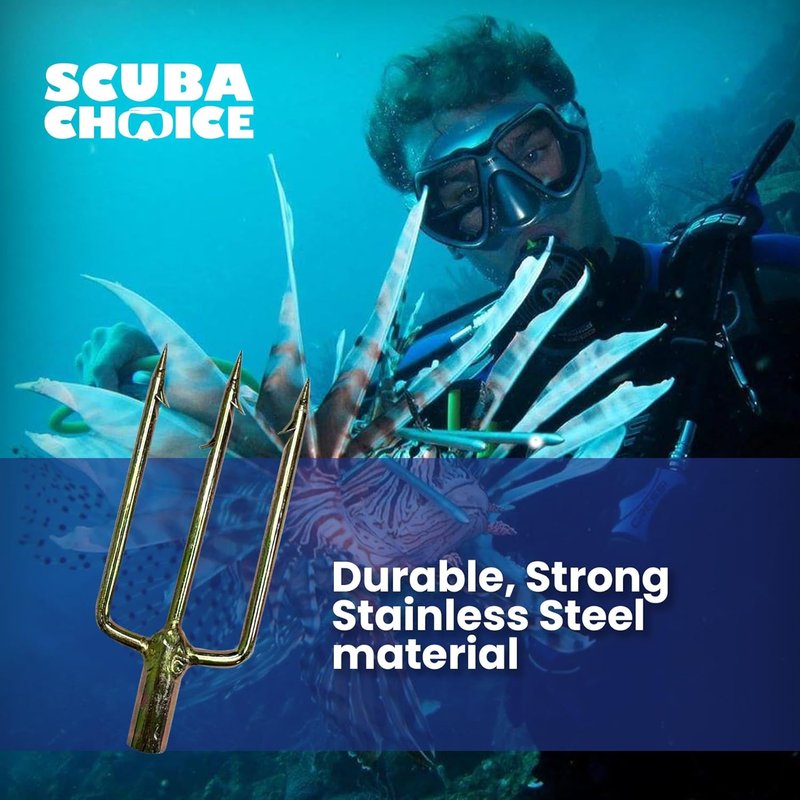 **3-Prong Spearfishing Harpoon Tip - 8mm Stainless Steel Chrome Gold Fork for Precision & Durability | 5" x 2" Threaded**