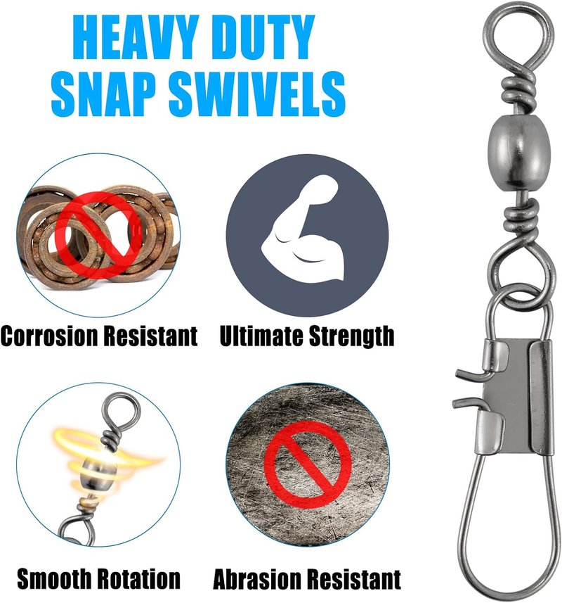 Dr.Fish Fishing Snap Swivels - 50 Pack Stainless Steel Barrel Swivels for Fresh & Saltwater | 26-132Lb