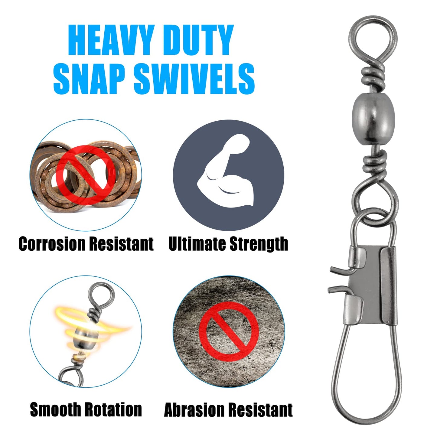 Dr.Fish 50 Pack Fishing Snap Swivels, Barrel Swivels Fishing Tackles, Stainless Steel Safty Interlock Snaps Leader Line Lure Connector Fresh&Saltwater #4
