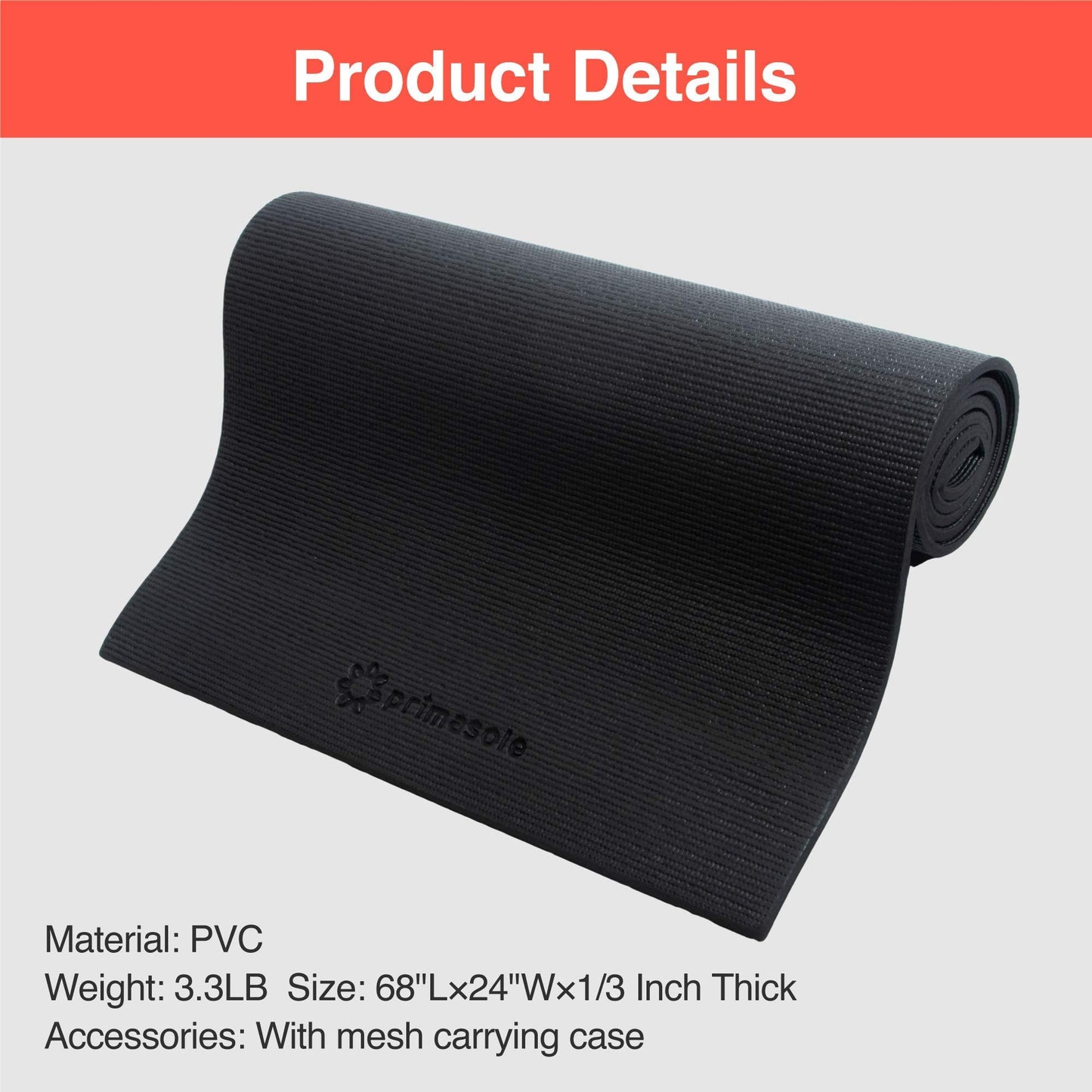 Primasole Yoga Mat with Carry Strap for Yoga Pilates Fitness and Floor Workout at Home and Gym 1/4 thick (Black Color) PSS91NH004A