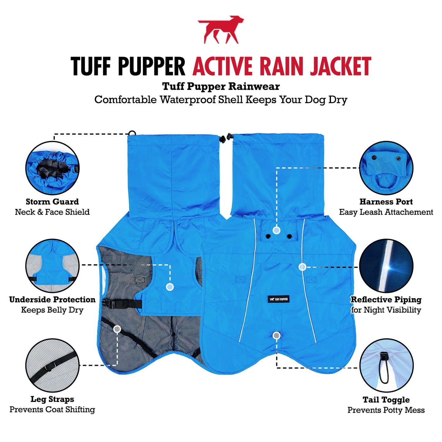 Tuff Pupper Waterproof Dog Raincoat | Full-Body Windproof Rain Jacket for Dogs | Reflective Strips | Breathable Mesh Lining | Adjustable Fit | Leash Port | Small Medium Large XL XXL Dogs (Olive, XXS)