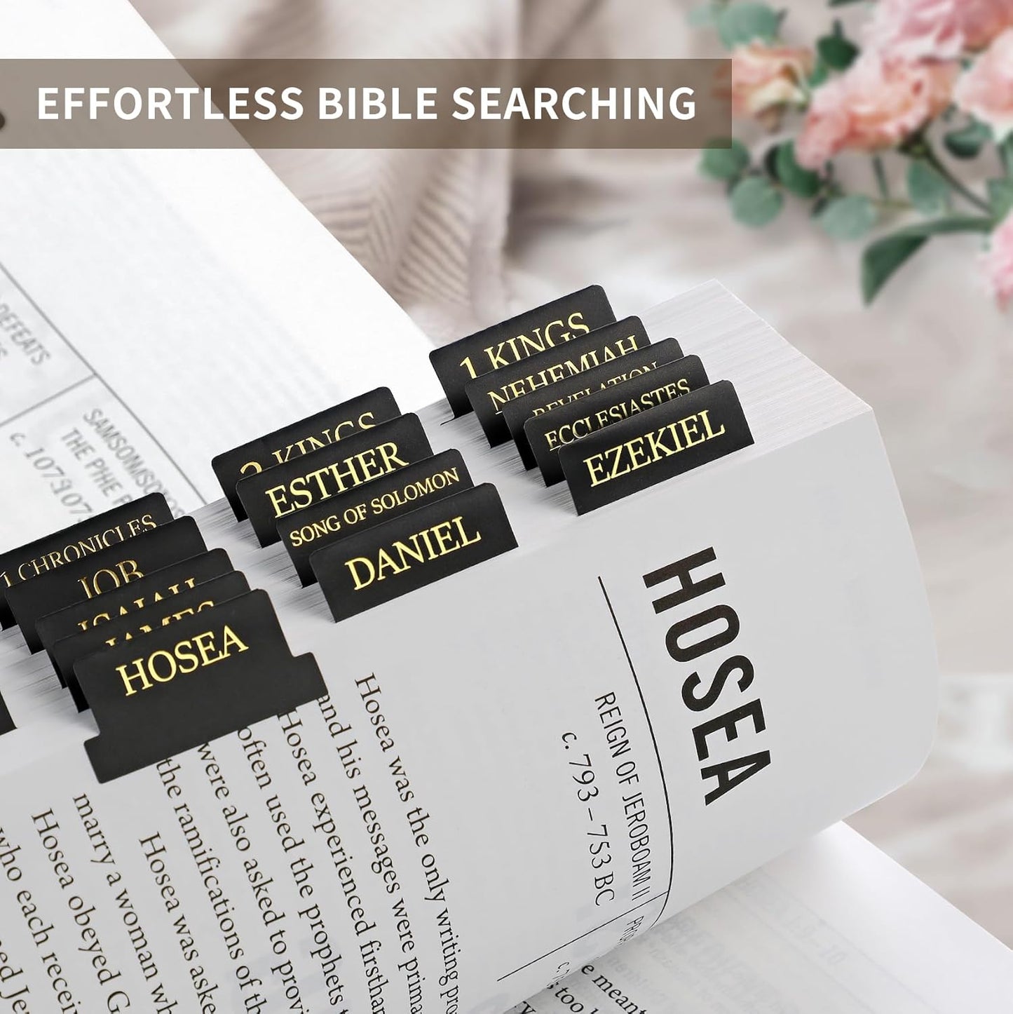Bible Tabs for Easy Navigation | Large Print Index Tabs for Study Bibles - 66 Tabs + 9 Blank Tabs - Black
