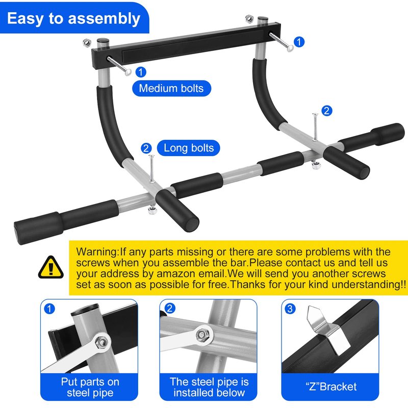 Doorway Pull Up Bar for Home Gym, Adjustable Width Chin Up Bars for Door Frame, Heavy-Duty Steel