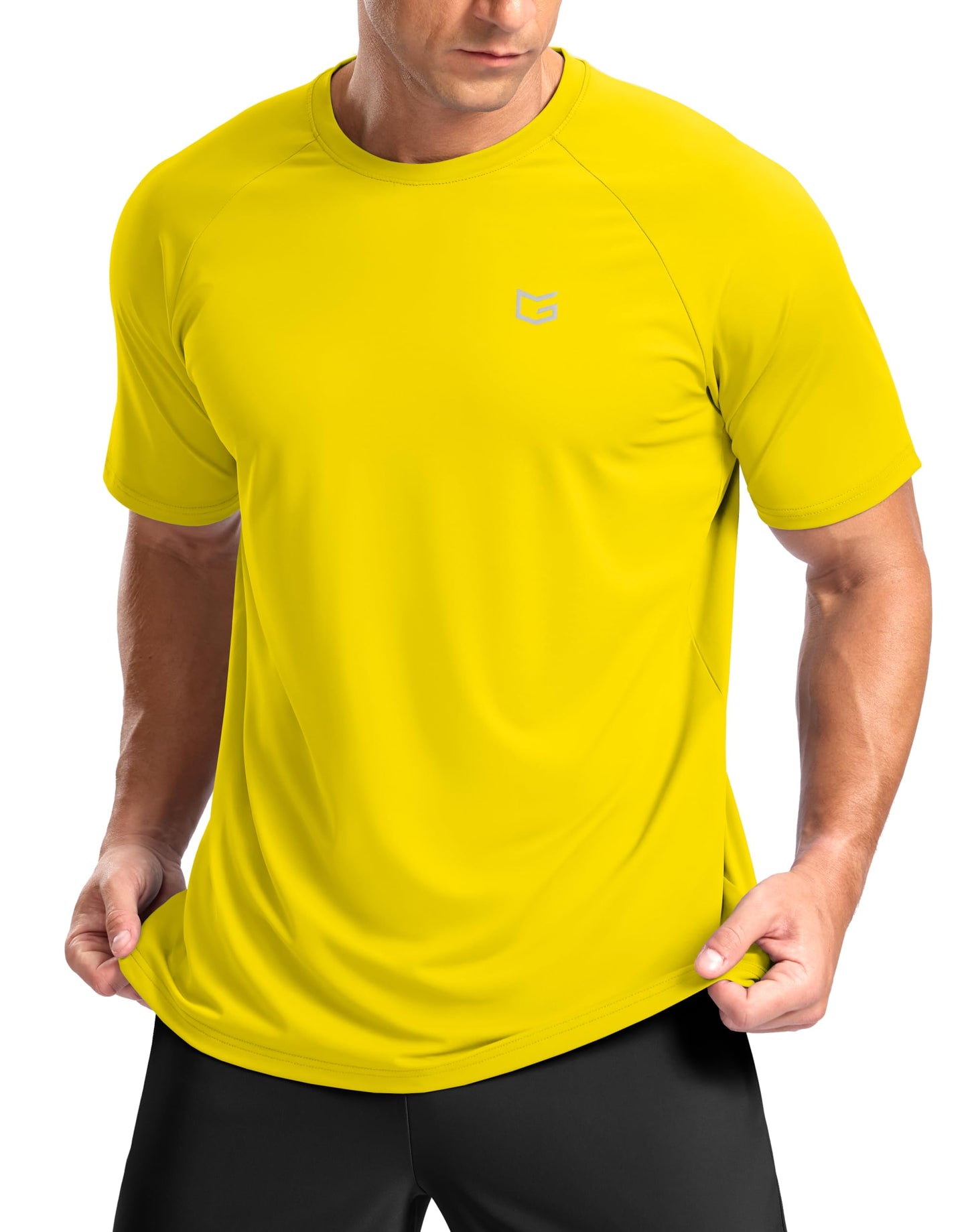 G Gradual Men's Athletic Workout T-Shirts Moisture Wicking Cooling Running Shirts Short Sleeve Performance Tee for Gym Tennis(Yellow,XXL)
