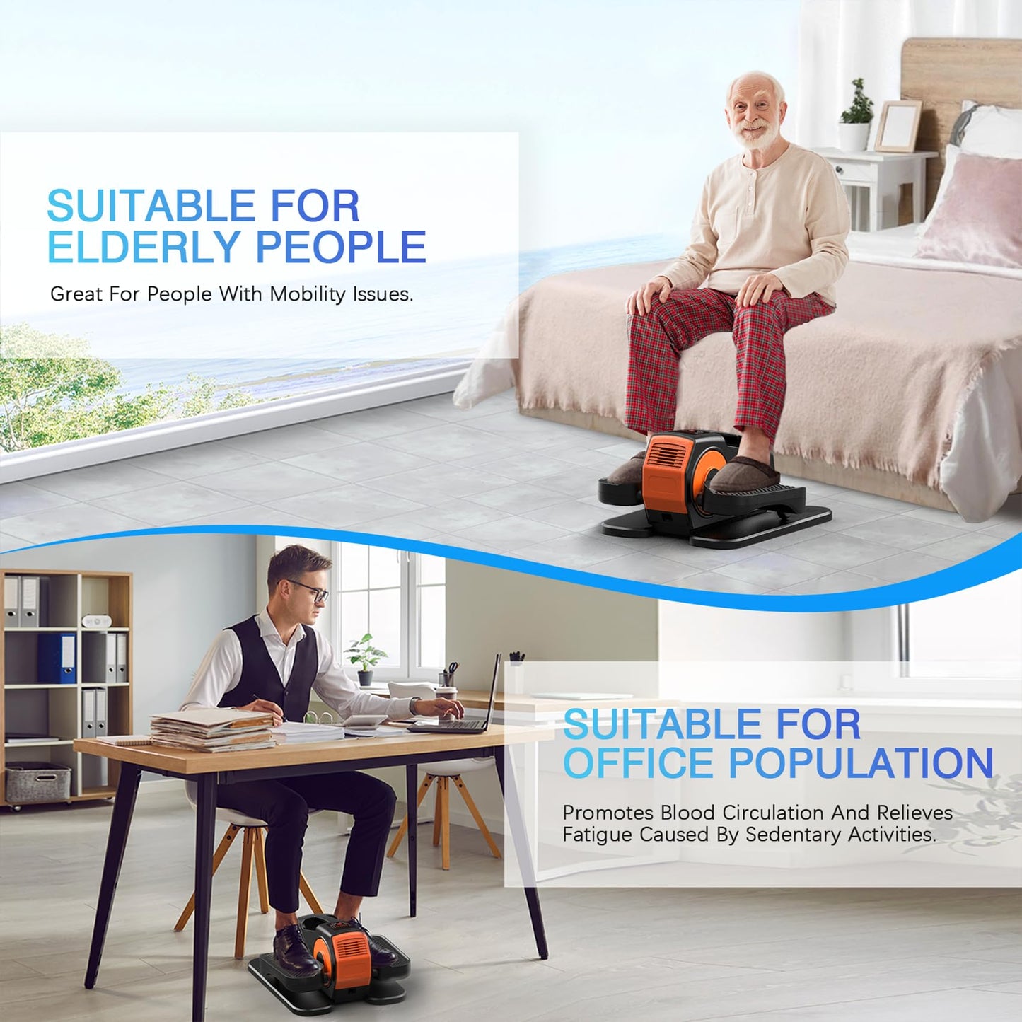 Under Desk Elliptical, Elliptical Leg Exerciser for Seniors, Home Portable Elliptical with Remote Control and 12 Adjustable Speeds, Electric Seated Pedal Exerciser