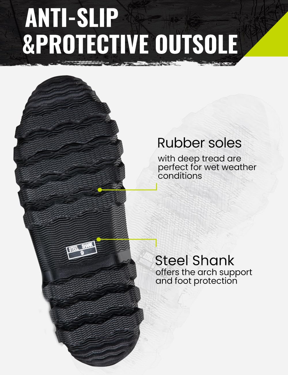 TIDEWE Rubber Boots for Men, Rain Boots with Steel Shank, Camo, 12