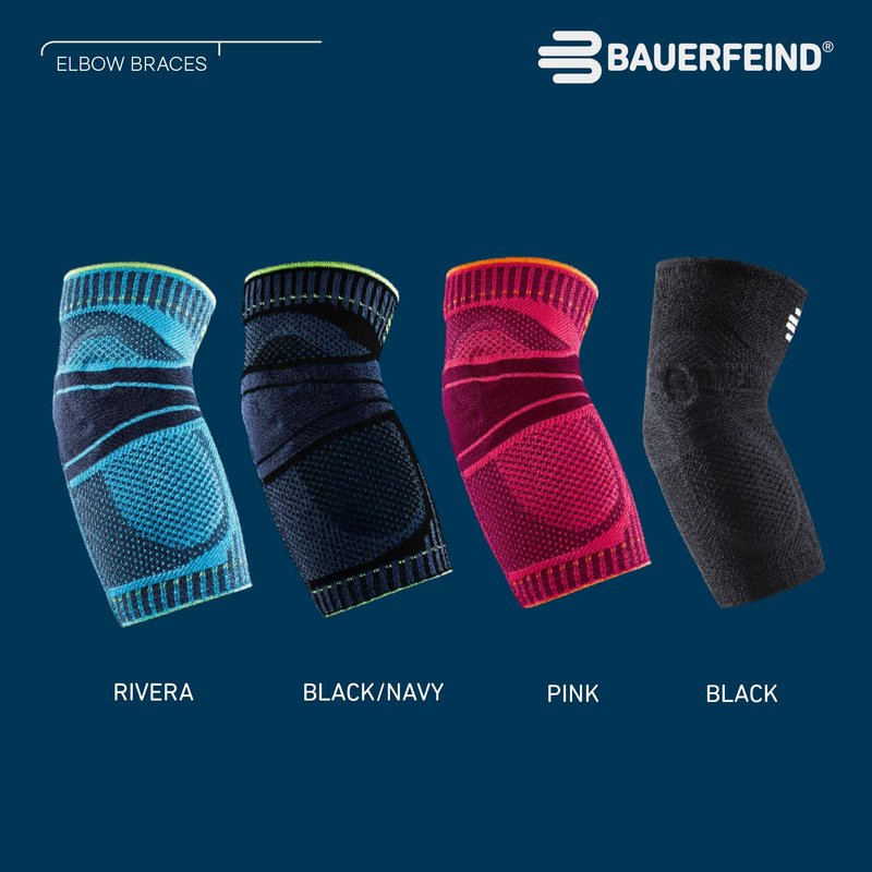 Bauerfeind Sports Elbow Support - Elbow Brace for Pain Relief and Support - Pads for Enhanced Comfort - Targeted Compression - Lightweight & Durable - Rivera, Medium