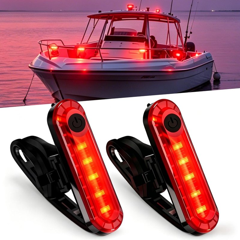2PCS Red Boat Navigation Light Rechargeable Flash Marine Port Bow Light 4 Modes Safety Clearance Lamp for Skeeter Yacht Pontoon Trailer Truck Bike Backpack Helmet