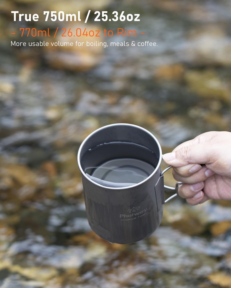 photway 25oz (750ml) Titanium Camping Pot, Ultralight Backpacking Cookware & Campfire Mug for Hiking, Bushcraft & Outdoor Cooking