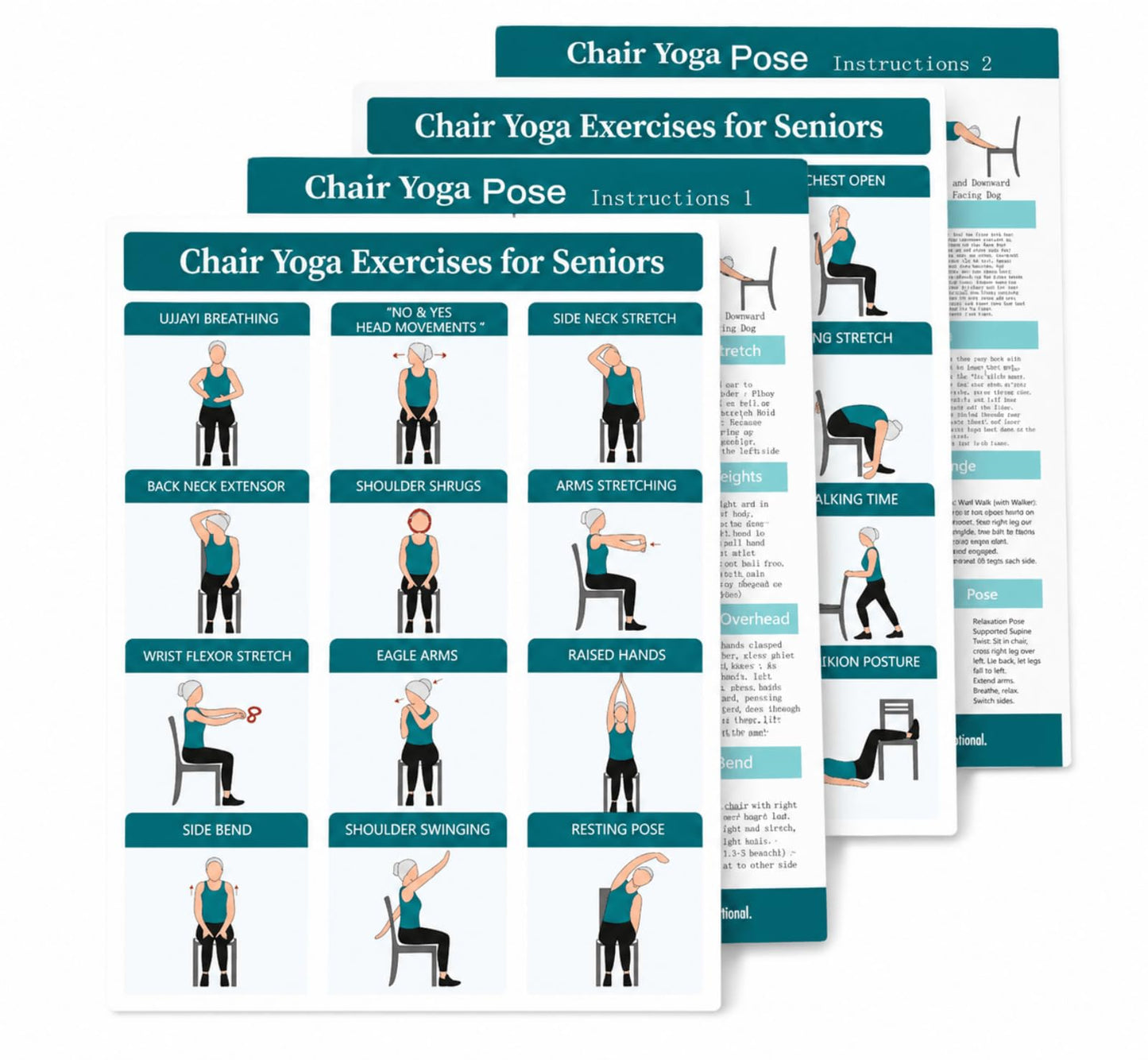 Chair yoga for seniors over 60 Chart, Set of 4 Chair Yoga Poster 10" x 8"