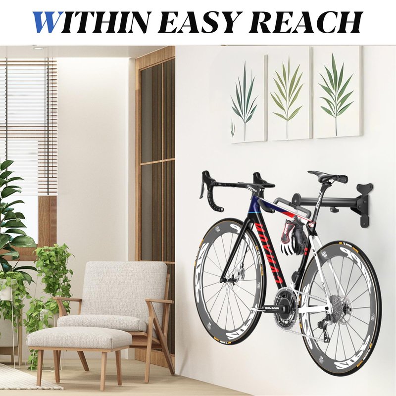 Goovilla Bike Wall Mount Hanger Adjustable - Space Saving Horizontal Bicycle Rack for Mountain/Road/Hybrid Bikes | Secure Home Garage Storage with Easy Installation | 1-Pack Cycling Holder Hook,Black