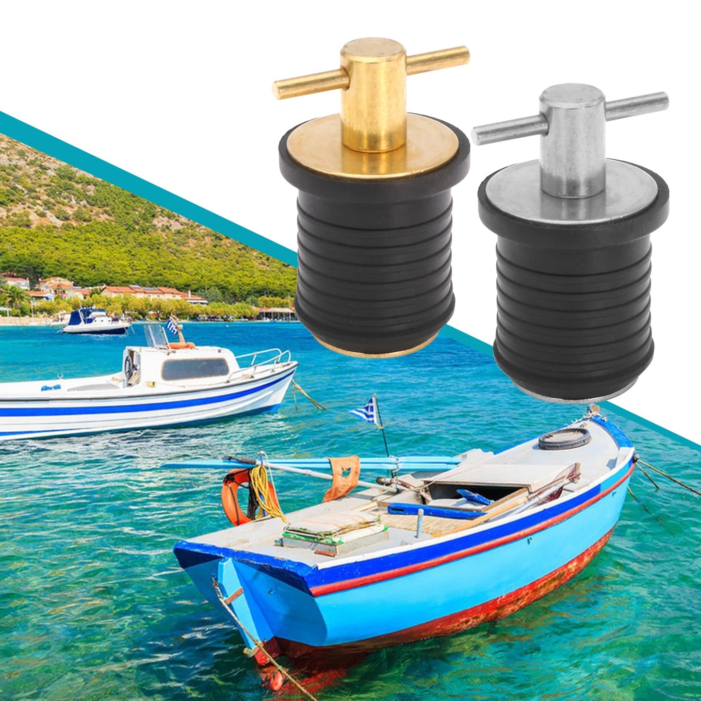 Ciweisah T-Handle Boat Plug Brass/Stainless Steel Boat Drain Plug Snap Handle Plug Rubber Drain Plug for Boat Marine (Brass-1inch)
