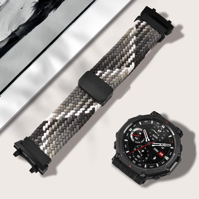 HQzon Elastic Woven Band Compatible with Amazfit T-Rex 3, Metal Magnetic Buckle Sports Replacement Strap Compatible with Amazfit T-Rex 3