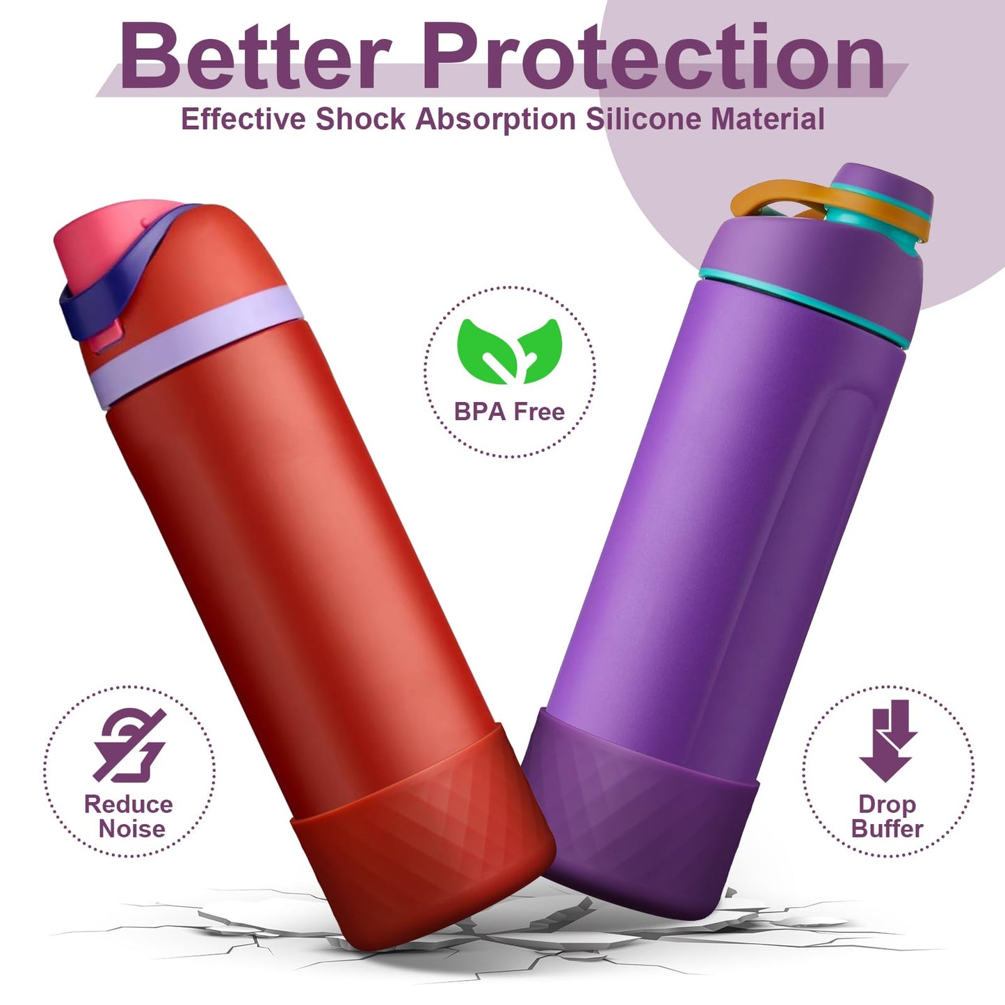 Alwenid 2PCS Silicone Water Bottle Boot for Owala 24 Oz, Anti-Slip Protective Sleeve Bottom Bumper Protector for FreeSip, Twist, and Flip Stainless Steel Water Bottles (Dark Purple+Dark Red)