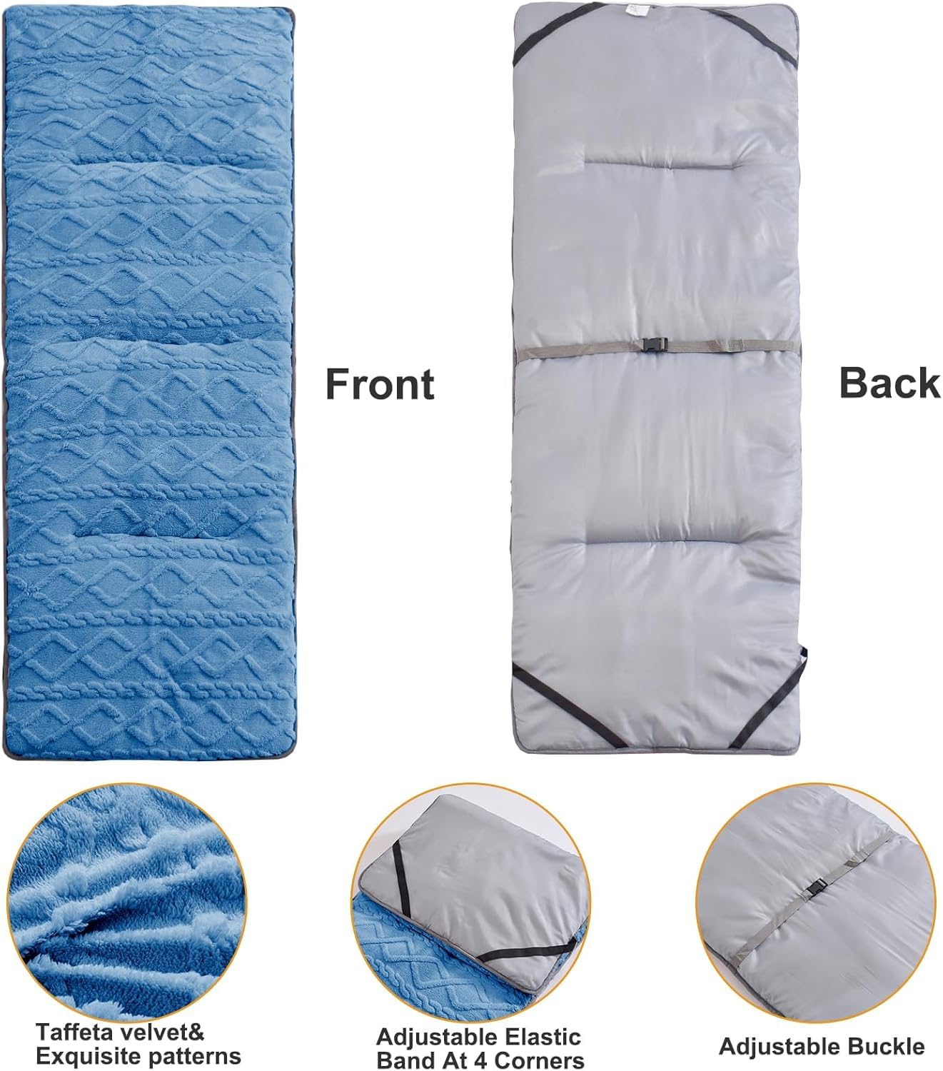 Wamsound Folding Camping Cot Pad - Portable & Comfortable Outdoor Sleeping Mat with Elastic Strap, Lightweight Waterproof Bottom Mattress Pad (75" x 28", Blue)