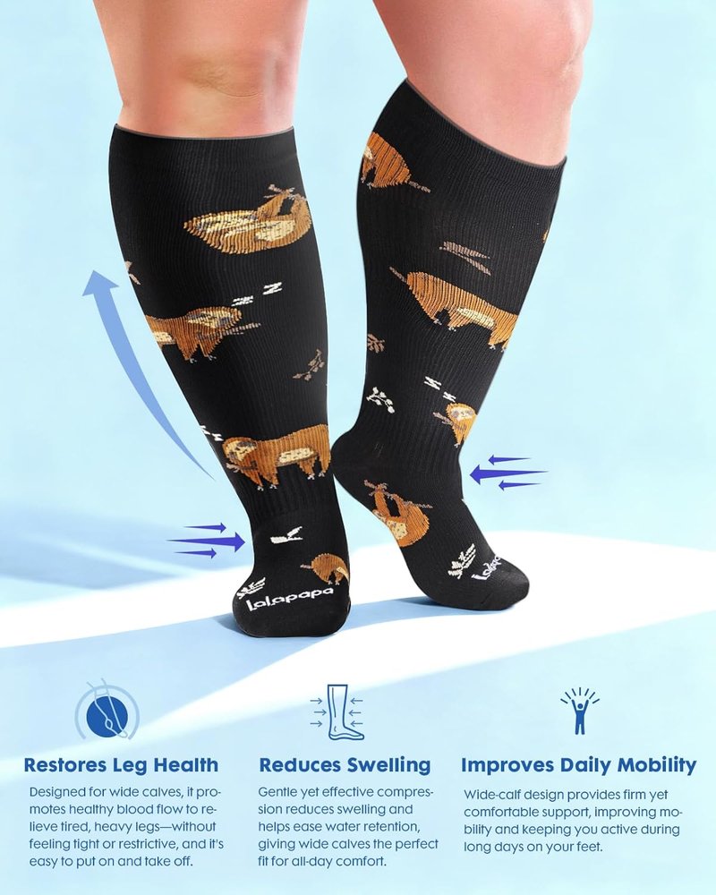 Wide Calf Compression Socks for Women - 20-30mmHg Ankle Support | 3-Pair Plus Size for Travel Nurses