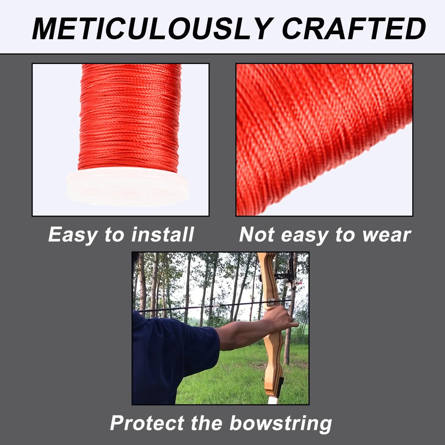 KURUGEILI 120 yard/110 m Archery Bow String Serving Thread 3 Strands Durable Nylon Bowstring Serving Thread for Compound Recurve Bow Tying Peep Sight Nock Point Protection Red