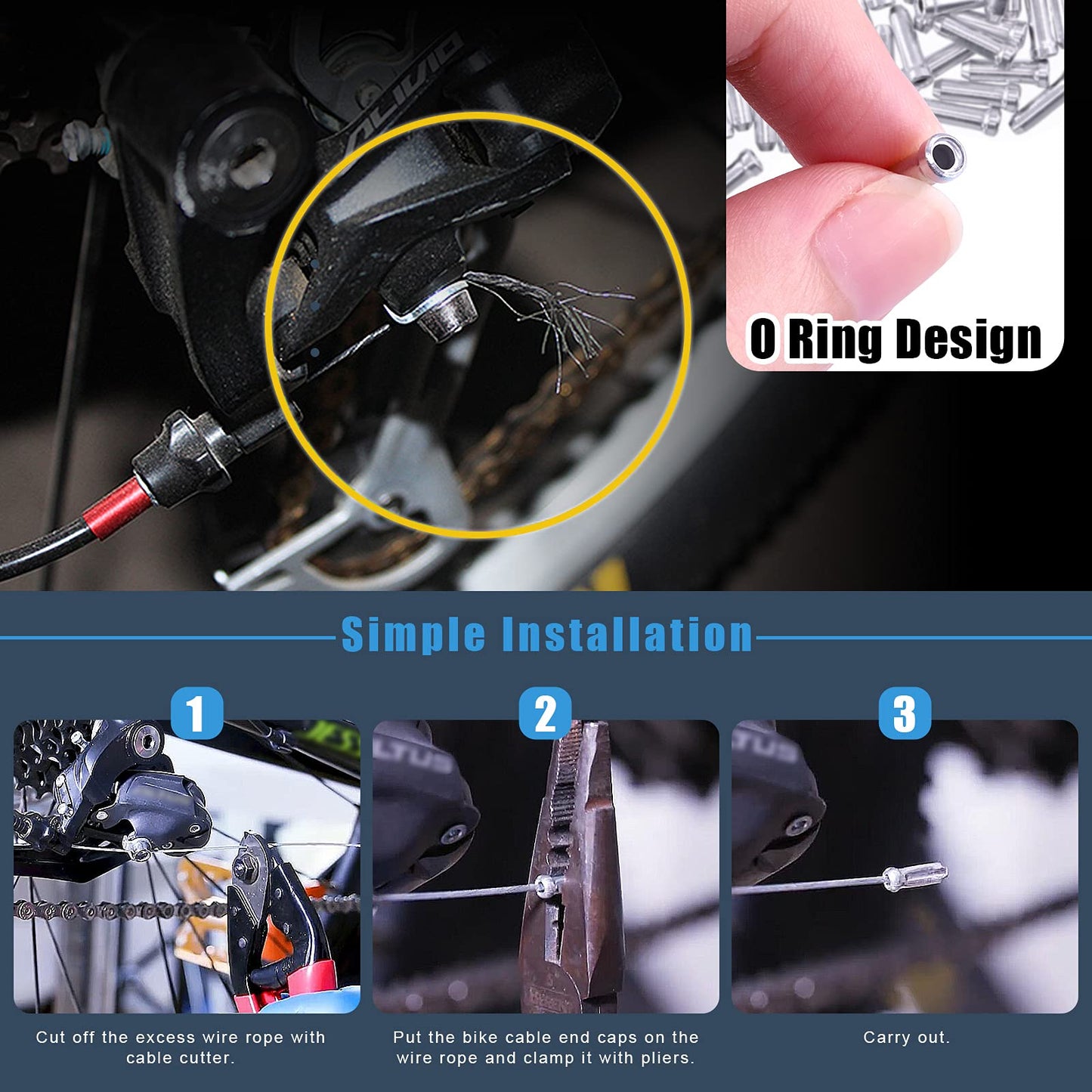 Glarks 81Pcs Stainless Steel Bicycle Cable Cutter and Bike Brake Cable Shifter Cable with End Caps, O-Rings Set for Mountain Bike, Road Bike