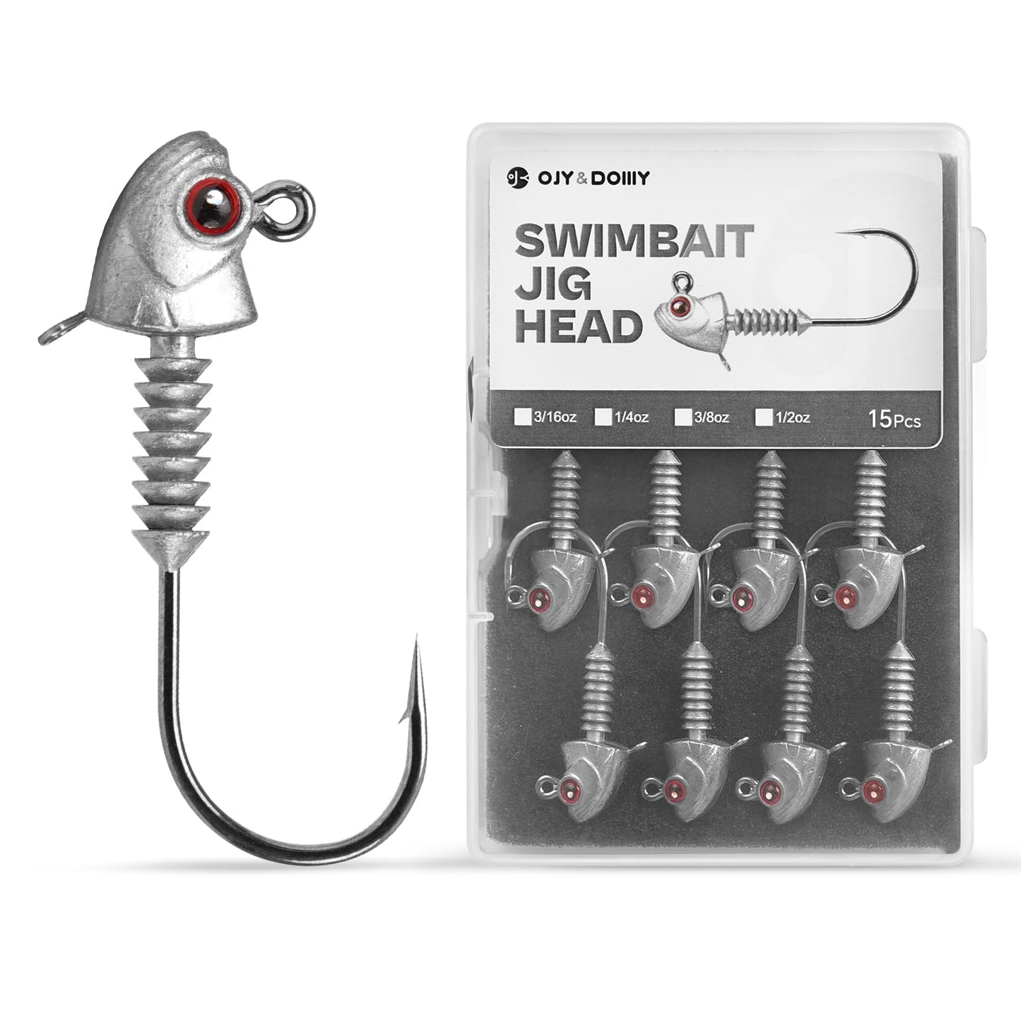Swimbait Jig Heads with Stacked Cone Keeper, Minnow Style Eye Fishing Jighead 1/4oz (15 PCs)