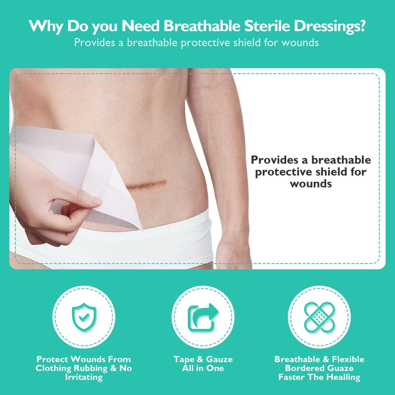 15 Count Breathable Adhesive Island Dressing Bandages Wound Bandage Patches Bordered Gauze for Knee Replacement 4" x 12" with Absorbent Non Stick Pad