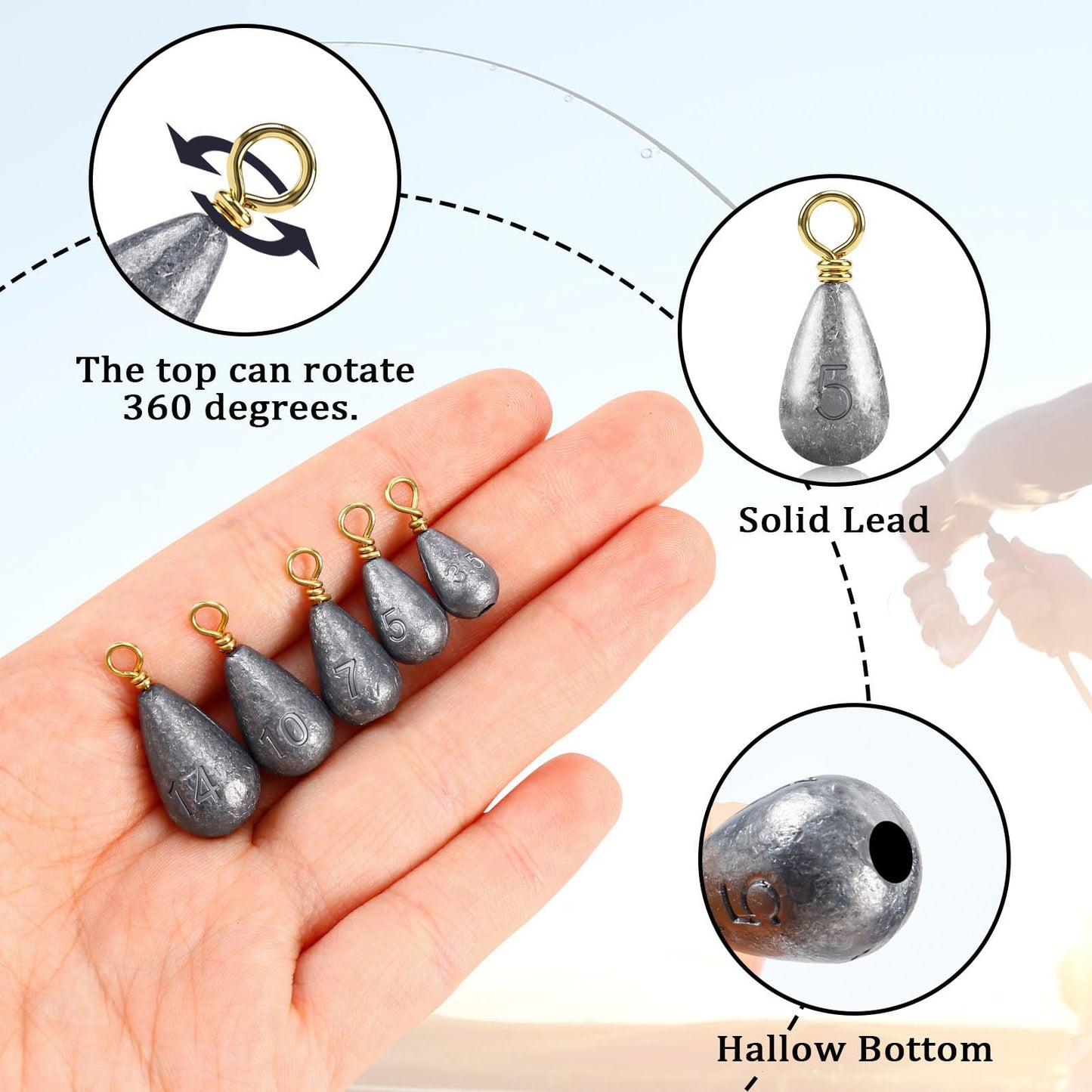 25 PCS Fishing Weights Sinkers for Fishing 5 Sizes Drop Shot Weights