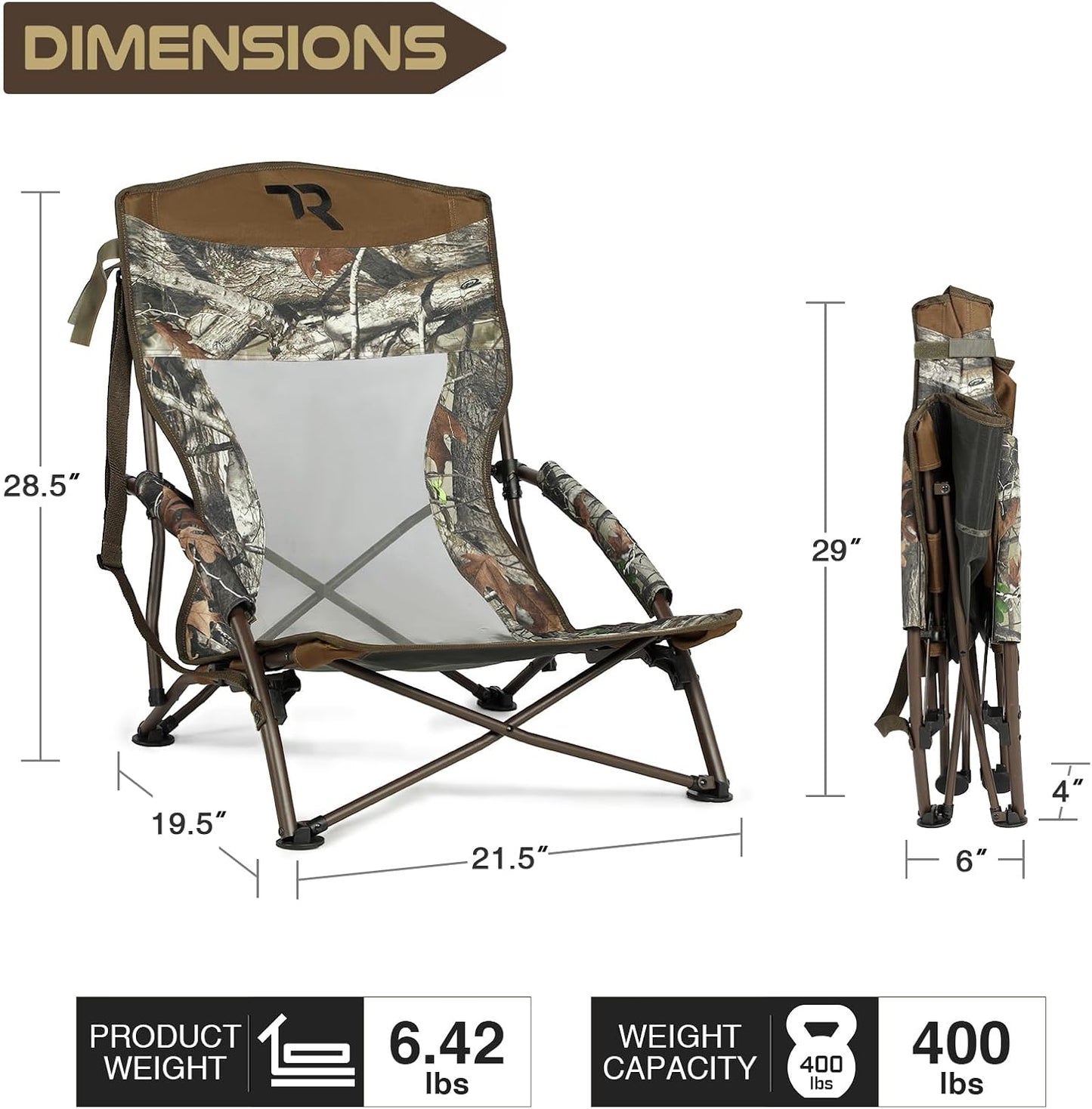 Lightweight Low Camping Chair - Heavy Duty Lawn Chair with Carry Bag for Concerts & Outdoor Travel | Perfect for Turkey Hunting