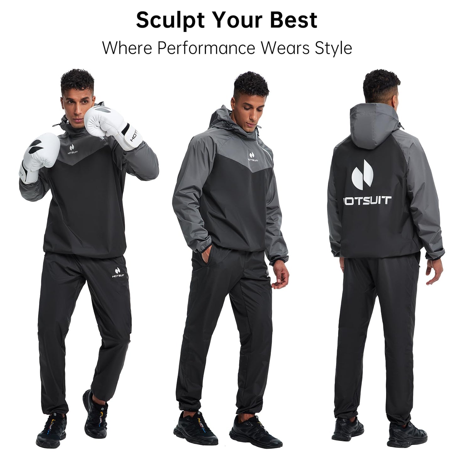 HOTSUIT Sauna Suit for Men Weight Loss Sweat Suits Sauna Jacket Pant Gym Workout, Gray, 4XL
