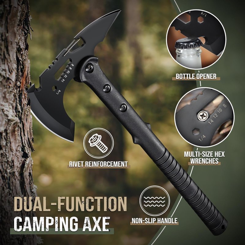 Freelander Tactical Axe 2 Pack, Sharp Tomahawk with Sheath, Portable Tomahawk with Clip and Bottle Opener, Durable Survival Hatchet for Emergency, Hiking and Camping, for Men Women