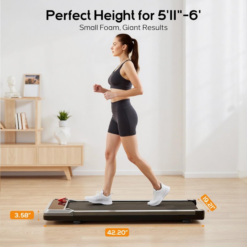 AIDOLY Walking Pad Under Desk Treadmill, Portable Compact Electric Walking Treadmill with Remote Control & LED Display for Home Office, Quiet Fitness Machine, Silver