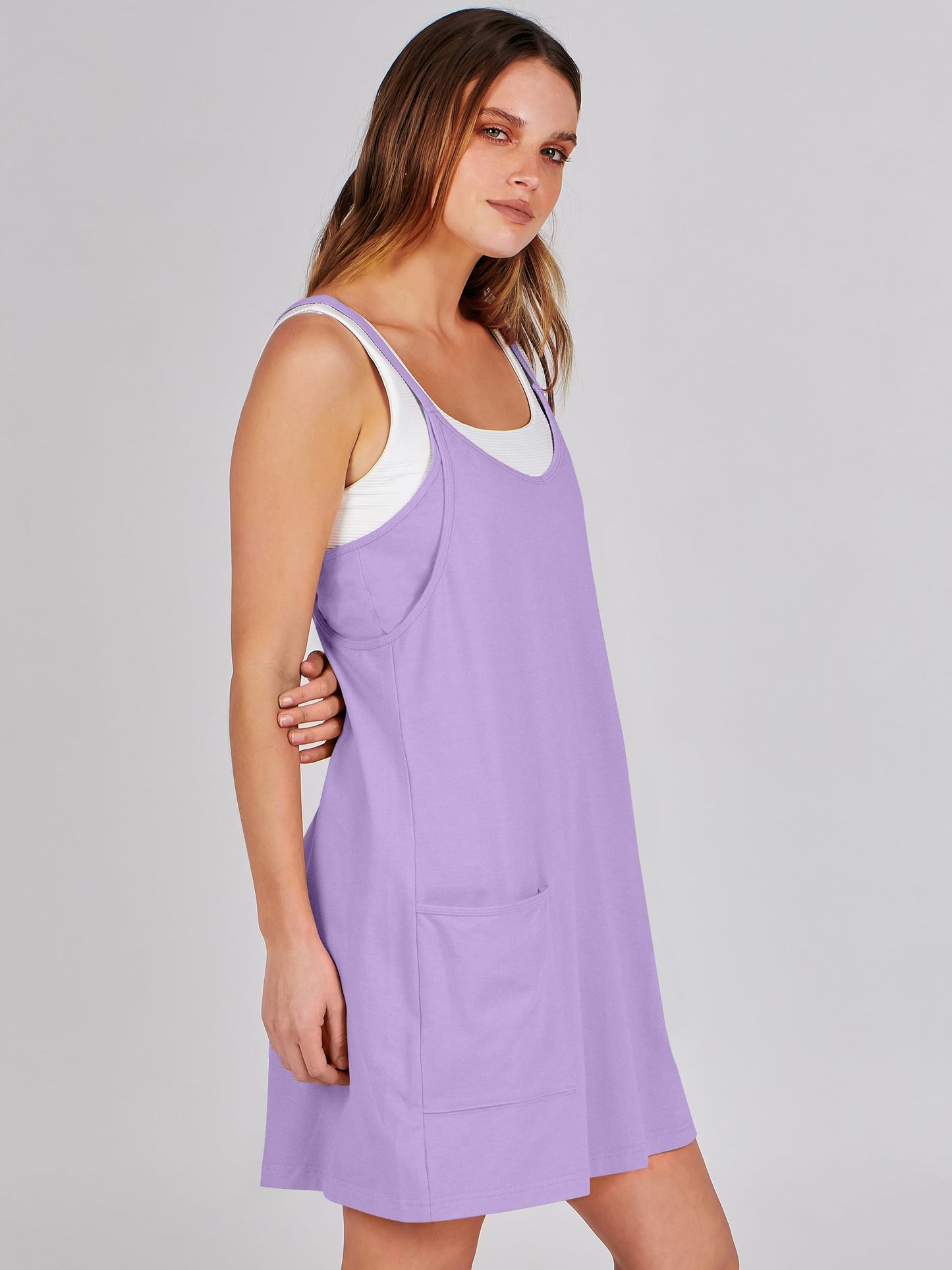 ANRABESS Women Athletic Dress Summer Tennis Workout Active Sports Mini Romper Dress Built in Shorts Travel Vacation Clothes Purple X-Smal