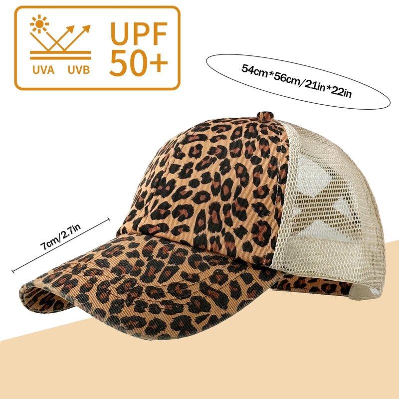 Leopard Print Baseball Cap Cute Leopard Ponytail Hats for Women Dad Sun Hat Mesh Leopard Adjustable Trucker Caps