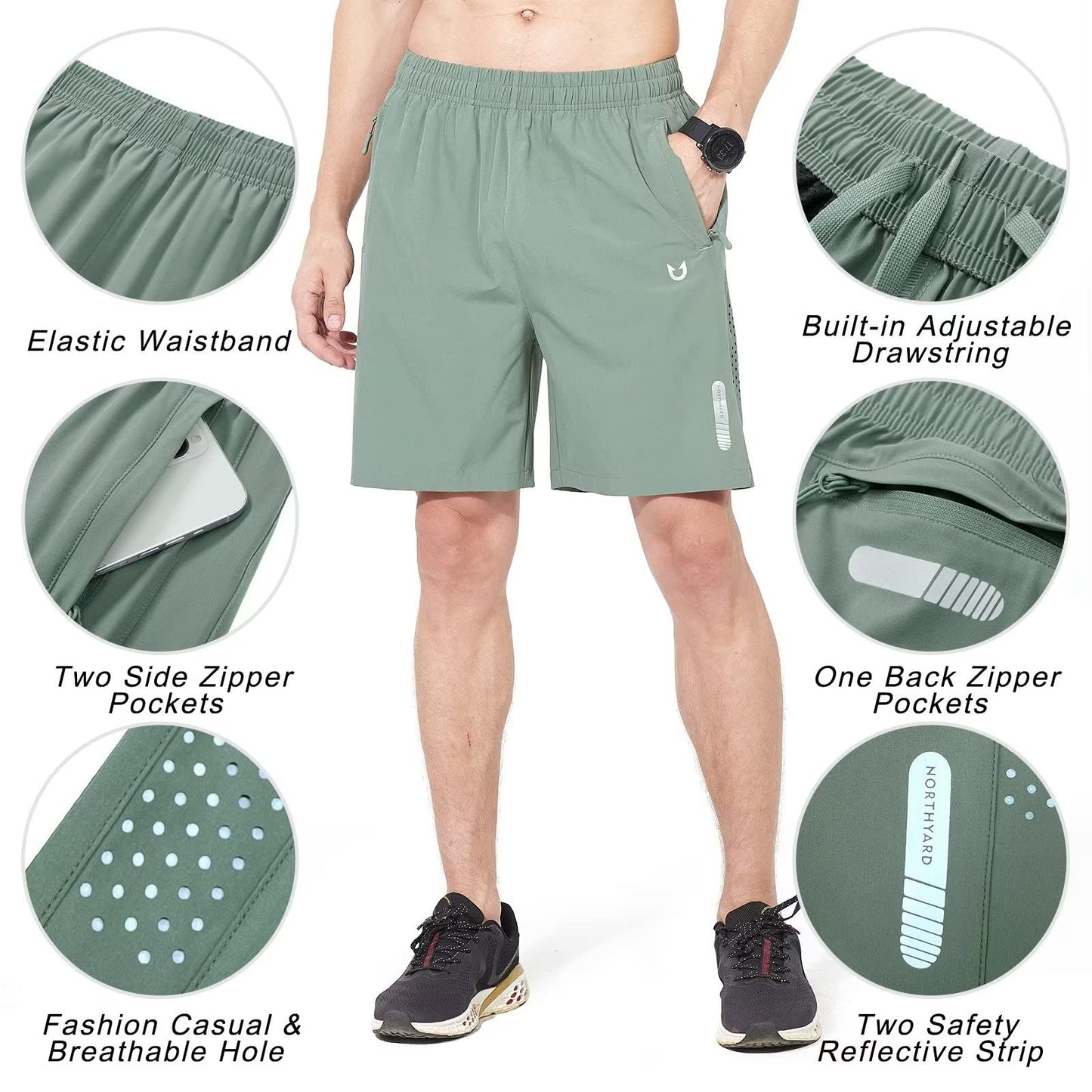 NORTHYARD Men's Athletic Running Shorts Gym Workout 7"/9"/5" Quick Dry Lightweight Sports Basketball Tennis 3 Zipper Pockets LODENFROST S