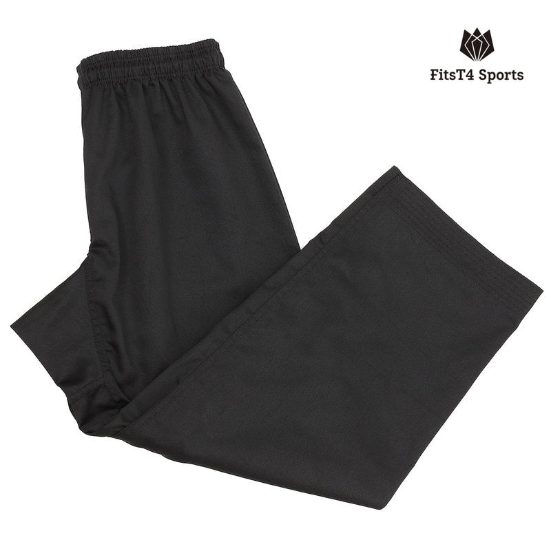 FitsT4 Sports Karate Pants 8oz Middleweight Elastic Waist Martial Arts Pants Perfect for Training or Competition Black, 3