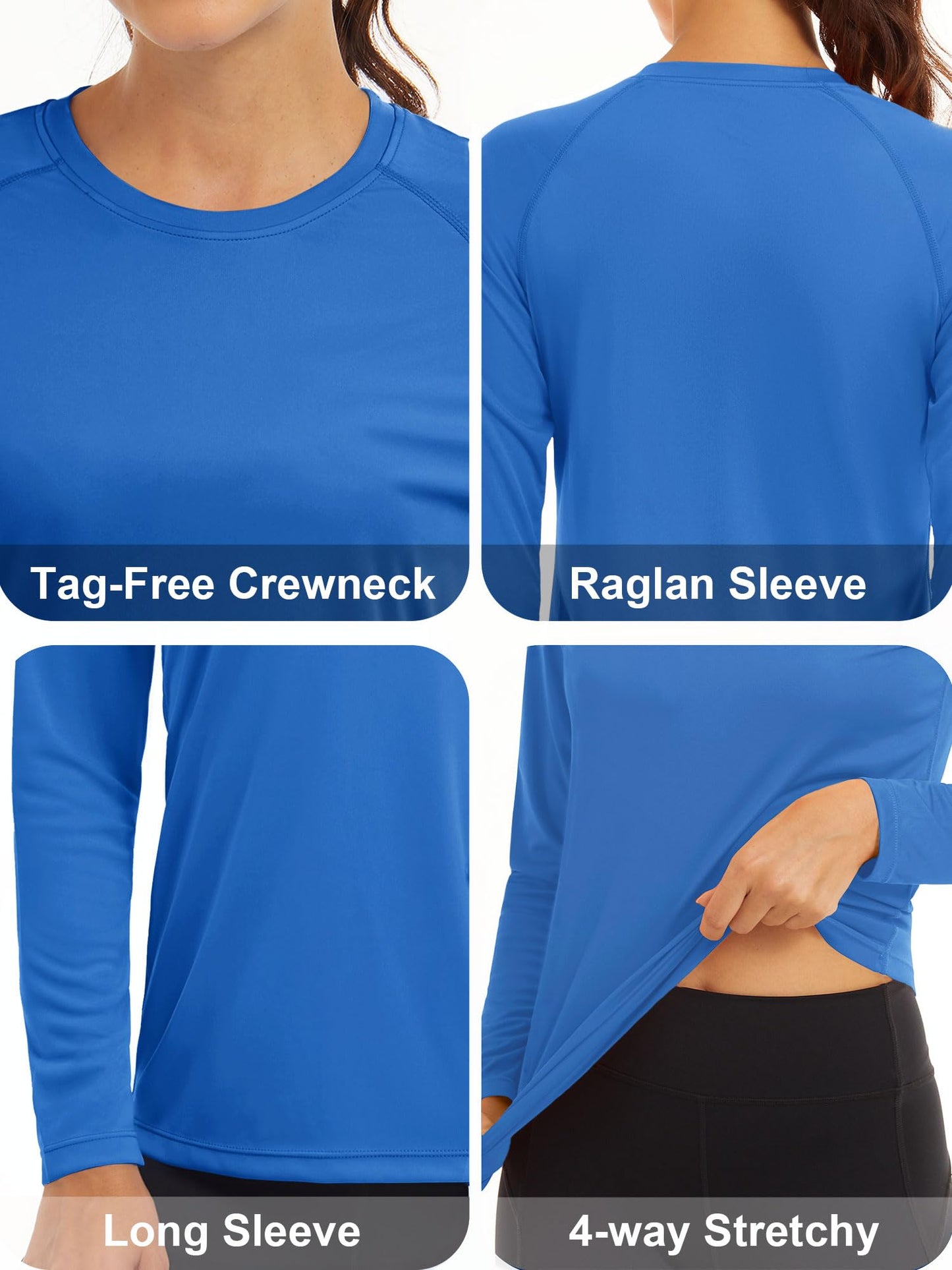 MAGCOMSEN Womens Athletic Shirts Long Sleeve Shirts for Women Casual Running Shirts Women UV Shirts for Women Workout Shirts Women Rash Guard Blue Green