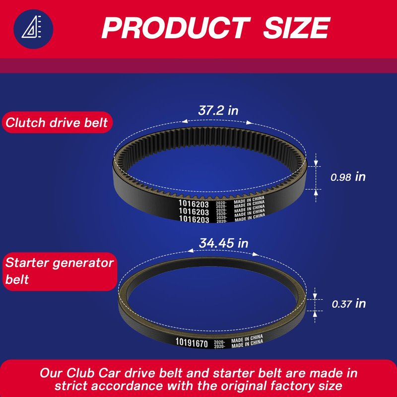 SUPGCPER Club Car Drive and Starter Belt, Golf Cart Drive and Starter Belt Kit for Club Car DS 1997-UP and Precedent 2004-UP, Club Car Drive and Starter Belt Kit Replace OEM# 101916701, 1016203